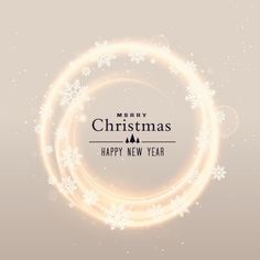 merry christmas and happy new year greeting card with snowflakes on the circle background