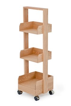 Three-Shelf Wheeled Wood Mini Bookcase | Wireworks Bookie | Woodfurniture.com Shelf Spacing, Folder Organization, Freestanding Storage, Vintage Stationery, Display Unit, Oak Desk, Large Desk, Ring Binder, Woodworking Tips