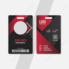 a red and black id card with a white circle