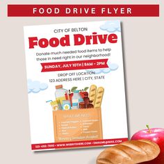 food drive flyer with an apple and bread