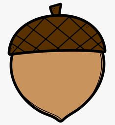 an acorn is shown in brown and tan colors, with a black outline on the side