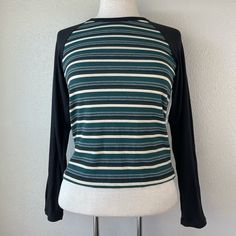 Super Cozy Women’s Long Sleeve Striped Tee. Large Measuring 15 Inches Armpit To Armpit And 19 Inches Shoulder To Hem. Large Measuring 16 Inches Armpit To Armpit And 20 Inches Shoulder To Hem.