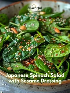 japanese spinach salad with sesame dressing in a bowl