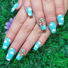 9 Pixar Nail Ideas That We Can't Get Enough Of - That Disney Fam Disney Up Nails Art, Pixar Nails Short, Up Nails Pixar, Trolls Inspired Nails, Pixar Up Nails, Up Disney Nails, Cartoon Themed Nails, Daycare Teacher Nails, Universal Nail Designs