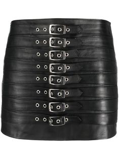 black leather decorative buckle detail leather band silver-tone hardware rear zip fastening Short Leather Skirts, Belted Mini Skirt, Leather Mini Skirt, Body Con Skirt, Leather Mini Skirts, Fitted Skirt, Leather Buckle, Gold Leather, Lady Dior