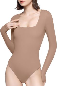 Amazon.com: PUMIEY Body Suits for Women Long Sleeve T Shirt Tops Slim Fit Sexy Square Neck Body Suits, Taffy Large : Clothing, Shoes & Jewelry Square Neck Bodysuit, Taffy, Womens Bodysuit, Body Suit