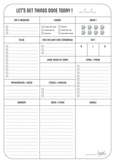 a printable planner with the words let's get things done today