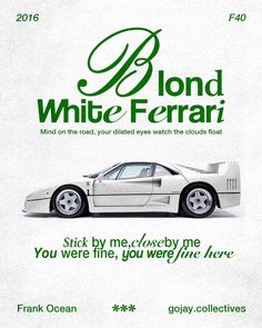 an advertisement for a white ferrari car