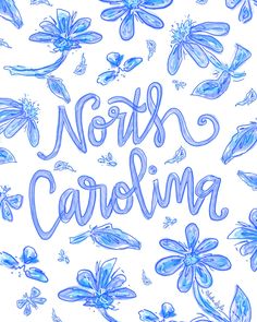 Show your NC pride with this cheerful blue and white North Carolina Floral Print! Featuring a vibrant watercolor design, this lovely piece of decor is sure to brighten every room it graces. Stylish and stately, it's excellent for showing off a little local love! Printed on semi-gloss paper with 1/4" white border. Comes South Carolina Wall Art, South Carolina Beach Aesthetic, South Carolina Painting, Lilly Wallpaper, Sorority Prints, South Carolina Aesthetic, South Carolina Watercolor, Blue And White Coastal, College Canvas