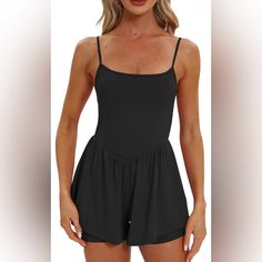 Women's Sleeveless Rompers Spaghetti Strap Double Lined Built-In Shorts 74% Polyamide, 26% Elastane Solid Jumpsuit, One Shoulder Jumpsuit, Tie Front Cardigan, Rayon Pants, Pleated Trousers, Sleeveless Rompers, Denim Button Down, Printed Jumpsuit, Sleeveless Jumpsuits