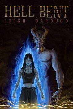 a woman standing next to a man with horns on his head and the words hell bent