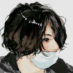 a drawing of a woman wearing a face mask