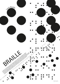 an abstract poster with black dots and the words braille