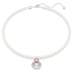 This Idyllia pendant will immerse your style in the beauty of the ocean. The jewelry is worn on a string of gray Swarovski Pearls, featuring a central shell motif that is made from clear Swarovski Zirconia and a luminous pink crystal. A captivating piece of marine-inspired radiance that will always look elegant. White Akoya Pearl Round Pendant Necklace, White Akoya Pearl Necklace With Pearl Pendant, Exquisite White Jewelry With Pearl Charm, White Pearl Charm Necklace Fine Jewelry, Exquisite White Pearl Drop Necklace, Luxury White Necklace With Pearl Pendant, Fine Jewelry White Pearl Drop Necklaces, Fine Jewelry White Necklace With Pearl Pendant, Luxury White Necklaces With Pearl Charm