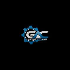 the gateway auto care logo on a black background with blue and white gear in the center