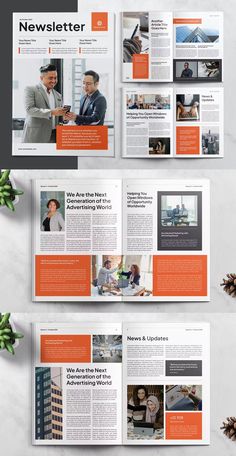 an orange and gray brochure with photoshopped images