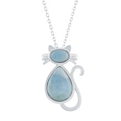 Add a touch of feline fun to your look with this larimar cat pendant.NECKLACE DETAILSLength: 18 in. Clasp: spring-ringMetal: sterling silverPlating: rhodiumAdditional details: larimar inlayPackaging: boxedGemstones may have been treated to enhance their appearance. Special care may be required. Size: 18". Color: Silvertone. Gender: female. Age Group: adult. Silversmith Pendant, Elegant Cat Design Pendant Jewelry, Adjustable Silver Necklace With Cat Design, Larimar Gemstone Pendant Necklace, Spiritual Larimar Pendant Jewelry, Sterling Silver Cat Design Pendant Necklace, Cat Pendant Necklace, Cat Pendants, Cat Jewelry