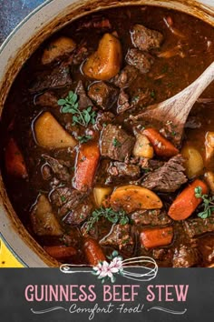 guinness beef stew with carrots and potatoes in a pot