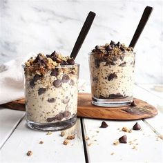 two desserts with chocolate chips and oats in them