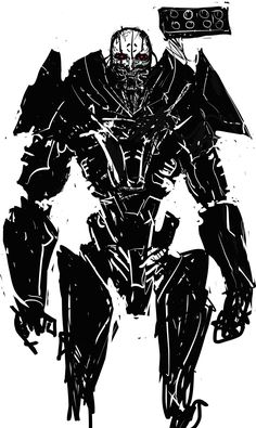 a black and white drawing of a robot