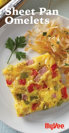 there is a plate with food on it and the title says sheet pan omelets