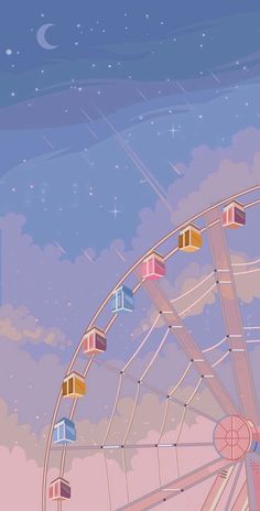 a ferris wheel with colorful boxes on it's side in front of a night sky