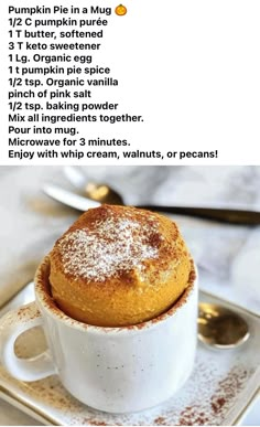 the recipe for pumpkin pie in a mug