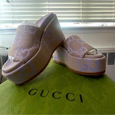 Brand New In Box. Comes With Dust Bag. Never Worn. Beige And Light Blue. Size 6. Gucci Platform Sandals, Platform Pumps Heels, Silver Platforms, Gucci Heels, Gucci Loafers, Shoes Gucci, Platform Mary Janes, Platform Espadrilles, Leather Platform Sandals