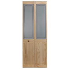 a wooden door with two glass panels on the front and side doors in light wood