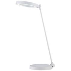 a white desk lamp with a dim light on the top and one arm extended up