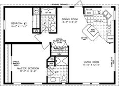 the floor plan for a two bedroom, one bath apartment with an attached living area