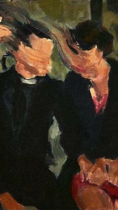 a painting of two people sitting next to each other