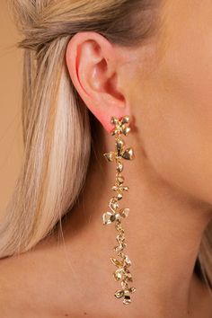 Earrings Measure at 2.5" Long Post Back Please note accessories are not eligible for return Colors and patterns may vary Gold Jewelry Prom, Faberge Jewelry, Long Gold Earrings, Colors And Patterns, Prom Earrings, Spring Earrings, Fancy Earrings, Golden Earrings, Gold Statement Earrings