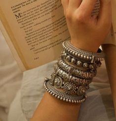 Jewellery Shots, Bangles Aesthetic, Oxidized Bangles, Oxidised Bangles, Statement Jewelry Outfit, Junk Jewellery, Trendy Silver Jewelry, Bangle Stack, Ethereal Jewelry