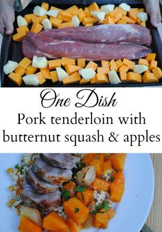 one dish pork tenddelion with butternut squash and apples is the perfect side dish