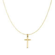 Top off your everyday look with a simple yet meaningful symbol of your faith - this 14K gold cross drop pendant for men. Fashioned in hollow 14K gold This choice shines with a classic cross-shaped drop. Great worn solo or styled with your other favorite chains, necklaces and pendants This pendant suspends along an 18.0-inch cable chain that secures with a lobster claw clasp. Mens Cross Necklace, Cross Neck, Pendant For Men, Mens Crosses, Peoples Jewellers, Cross Chain, Chains Necklaces, Mens Pendant, Gold Cross