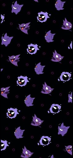 an image of many different cartoon faces on a black background with purple and blue colors