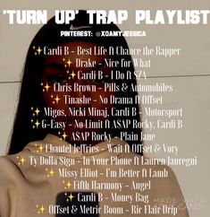 a poster with the words turn up trap playlist