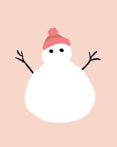 a white snowman wearing a pink hat