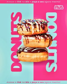 two donuts with chocolate and sprinkles stacked on top of each other