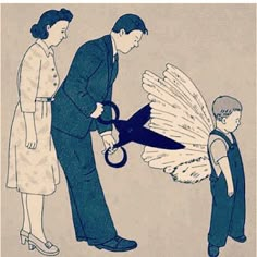 a drawing of a man holding an umbrella next to a woman and a child, with the caption don't let anyone stop you from dreaming