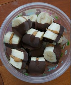 chocolate covered banana slices on top of each other