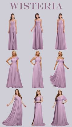 purple long bridesmaid wedding guest dresses Wisteria Dress Bridesmaid, Satin Dresses With Sleeves, Wisteria Dress, Wisteria Bridesmaid Dresses, Wisteria Wedding, Lavender Bridesmaid Dresses, Purple Wisteria