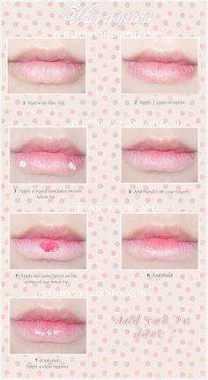 Petit Poppy: Tutorial ~ Ulzzang lips @Li Yao cute simple sweet lip makeup idea <3 Ulzzang Lips, Lip Sticks, Gyaru Makeup, Lipstick Tutorial, Japanese Makeup