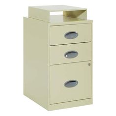 a white filing cabinet with three drawers on the bottom and one drawer in the middle