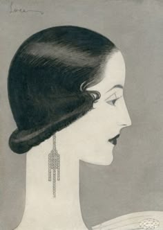 a drawing of a woman's profile with her hair pulled back in a bun