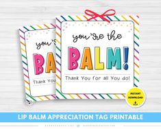 two thank cards with the words you're the baalm on them