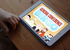 a child's hand on an ipad with the words general conference in front of it