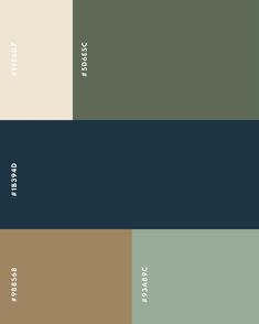 the color palette is neutral, green, brown and blue with white lettering on it