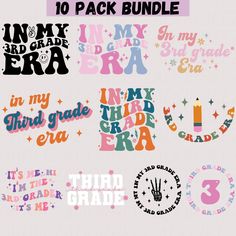 10 pack bundle of printable stickers for the back to school year, including one with